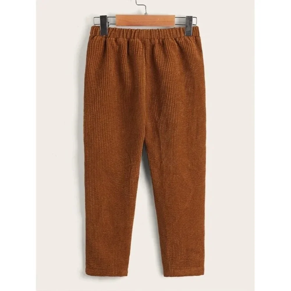 NEW SHEIN‎ Toddler Boys Slant Pockets Fake Button Pants Size 5Y Color Brown